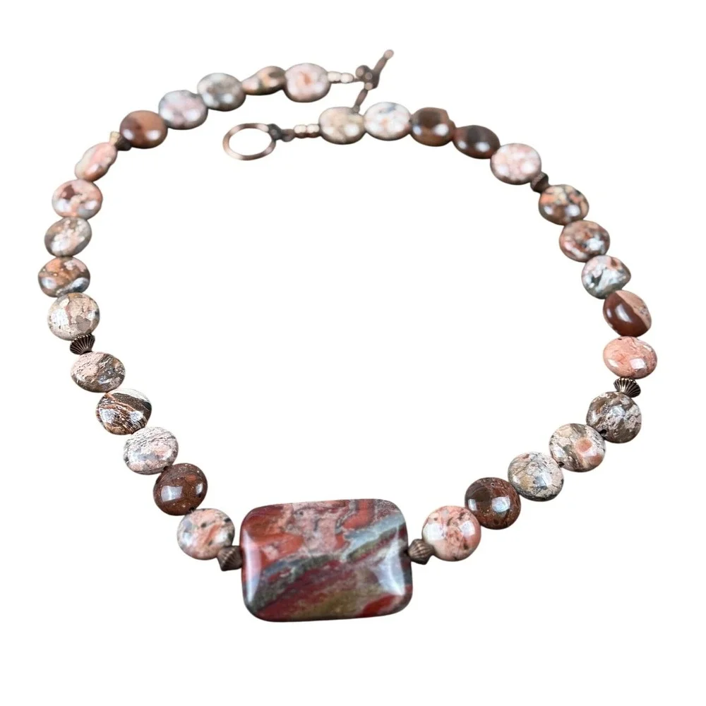 Handmade Red Jasper Statement Necklace‎ Copper Toggle Boho Earthy